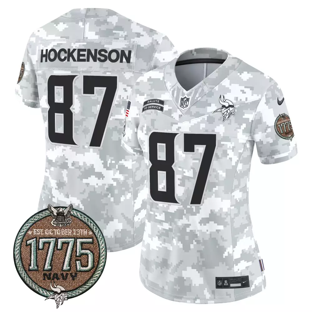 tj hockenson navy womens minnesota vikings 2024 salute to service establishment year patch vapor limited jersey all stit
