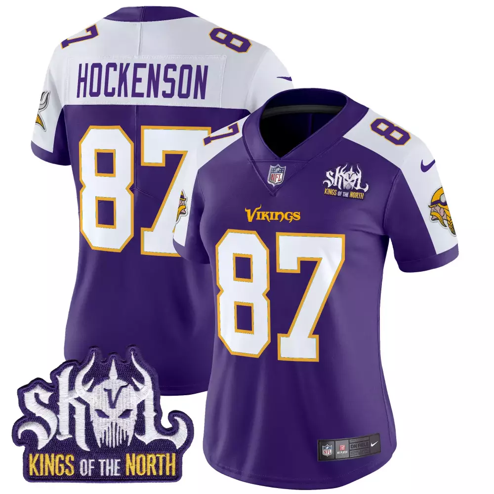 tj hockenson purple alternate womens minnesota vikings king of the north patch throwback vapor limited jersey all stitch