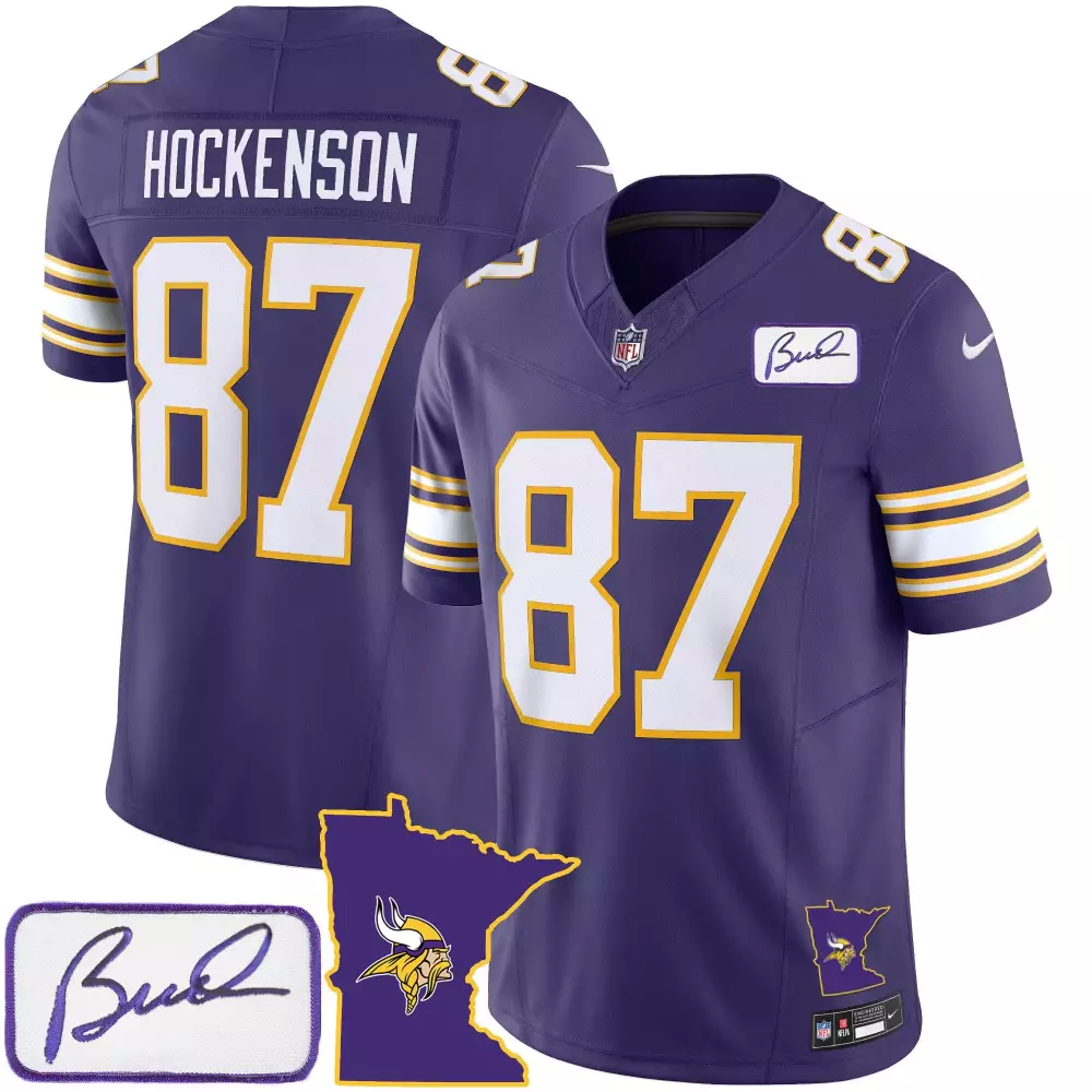 tj hockenson purple mens minnesota vikings bud grant patch classic limited jersey v2 all stitched