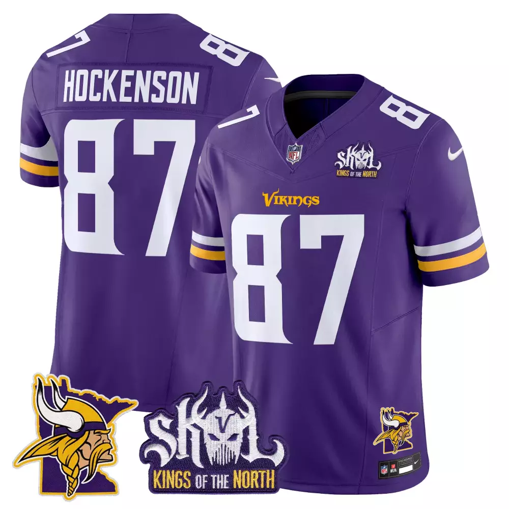 tj hockenson purple mens minnesota vikings kings of the north patch vapor limited jersey all stitched