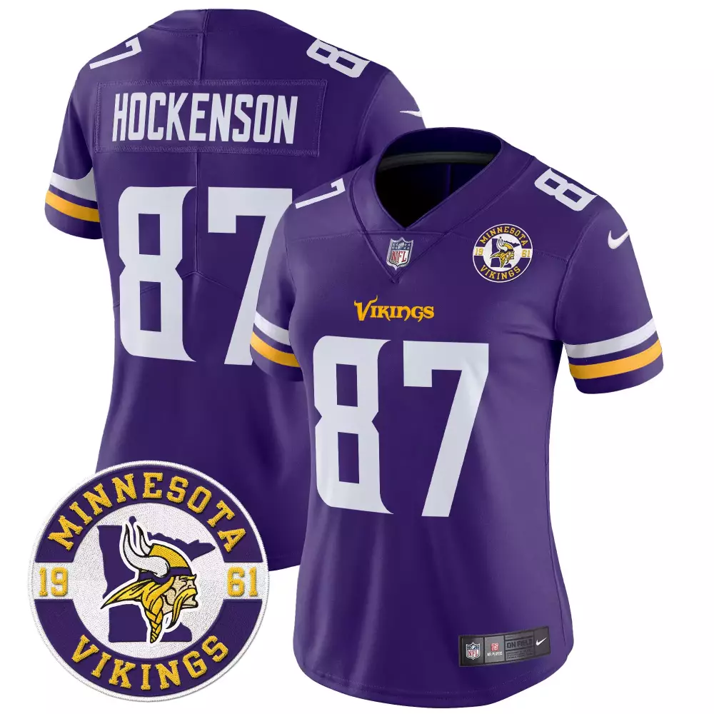 tj hockenson purple womens minnesota vikings 2024 vapor limited jersey v2 est 1961 patch all stitched