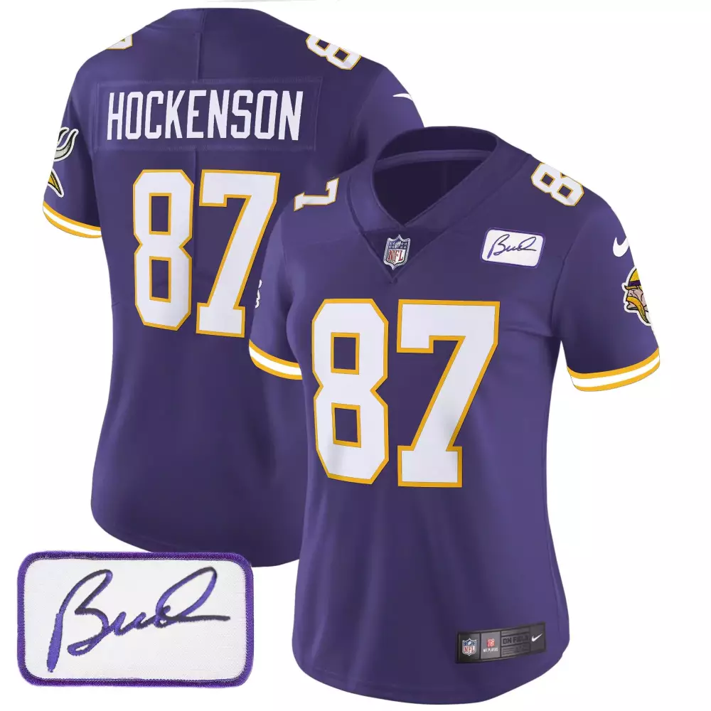 tj hockenson purple womens minnesota vikings 2024 vapor limited jersey v2 est 1961 patch all stitched