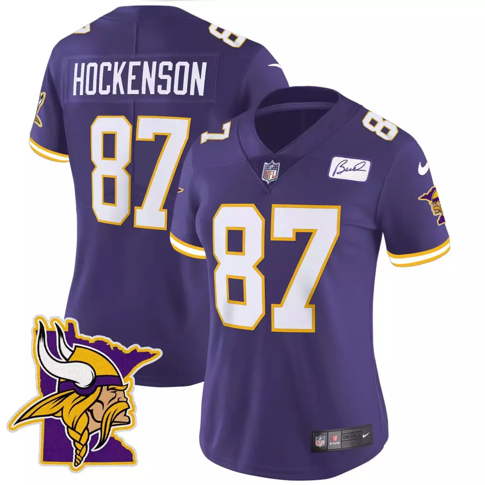 tj hockenson purple womens minnesota vikings 2024 vapor limited jersey v2 est 1961 patch all stitched