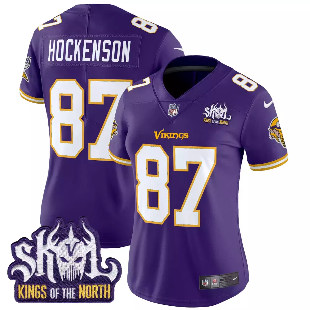 tj hockenson purple womens minnesota vikings 2024 vapor limited jersey v2 est 1961 patch all stitched