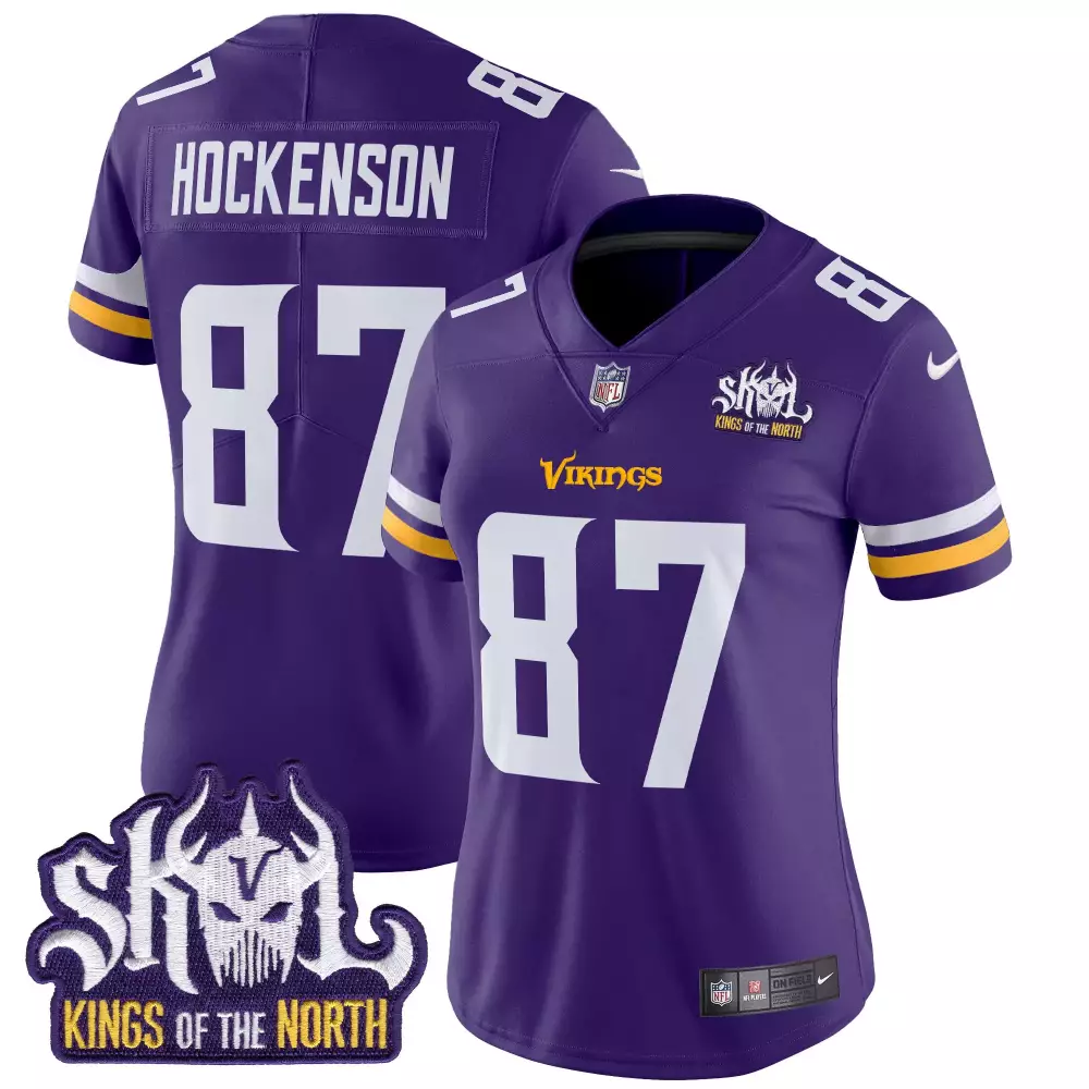 tj hockenson purple womens minnesota vikings kings of the north patch vapor limited jersey all stitched