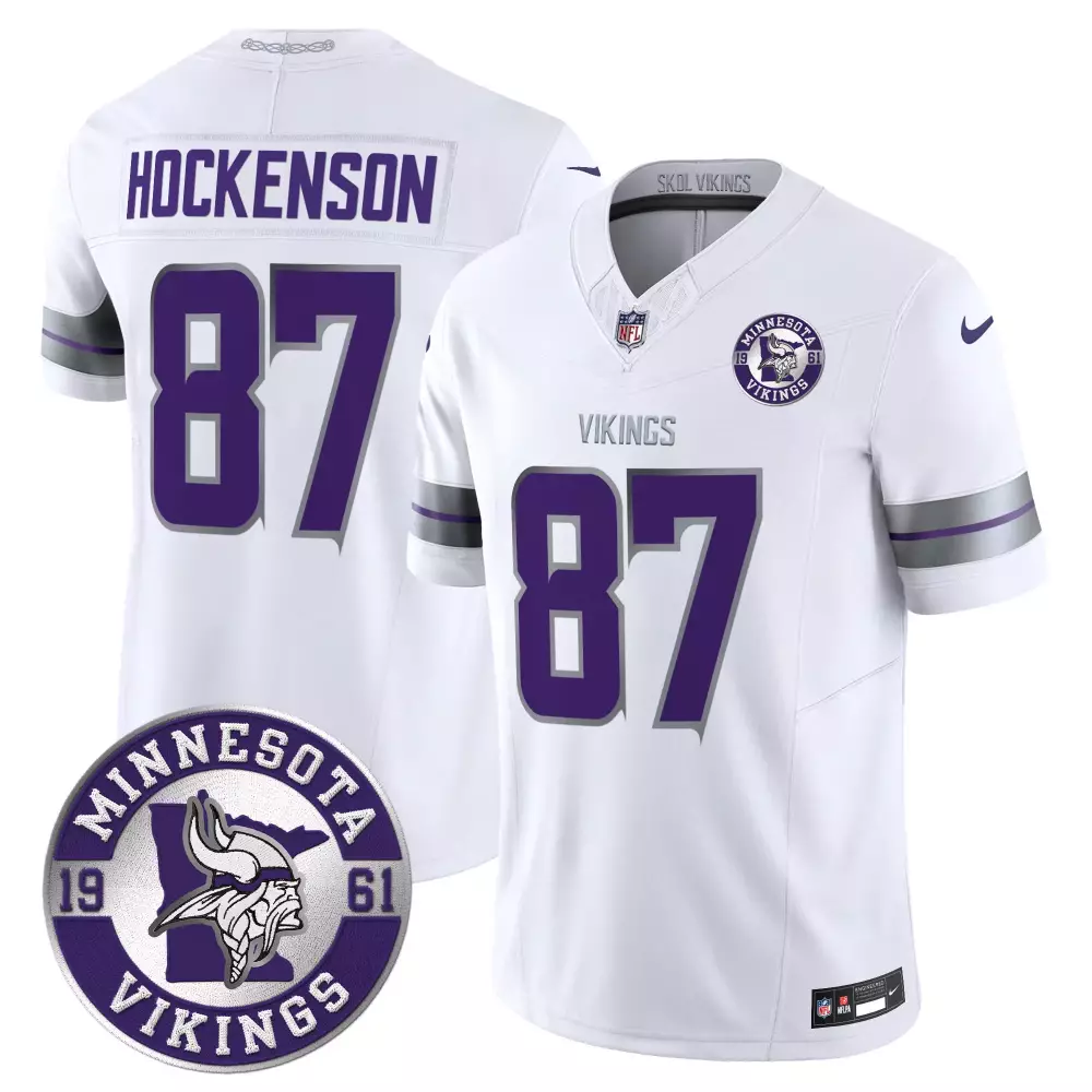 tj hockenson white limited mens minnesota vikings 2024 vapor limited jersey est 1961 patch all stitched