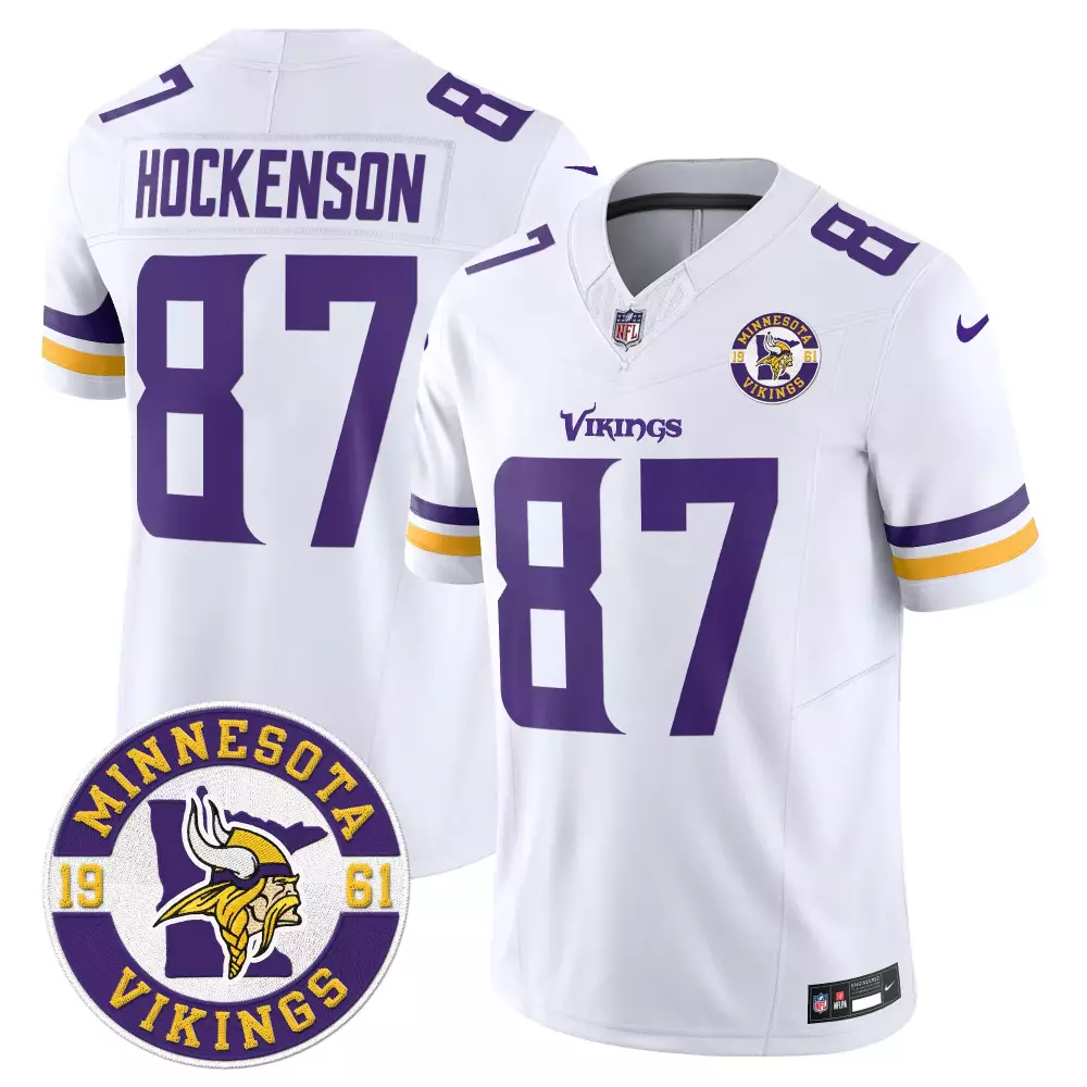 tj hockenson white limited mens minnesota vikings 2024 vapor limited jersey est 1961 patch all stitched
