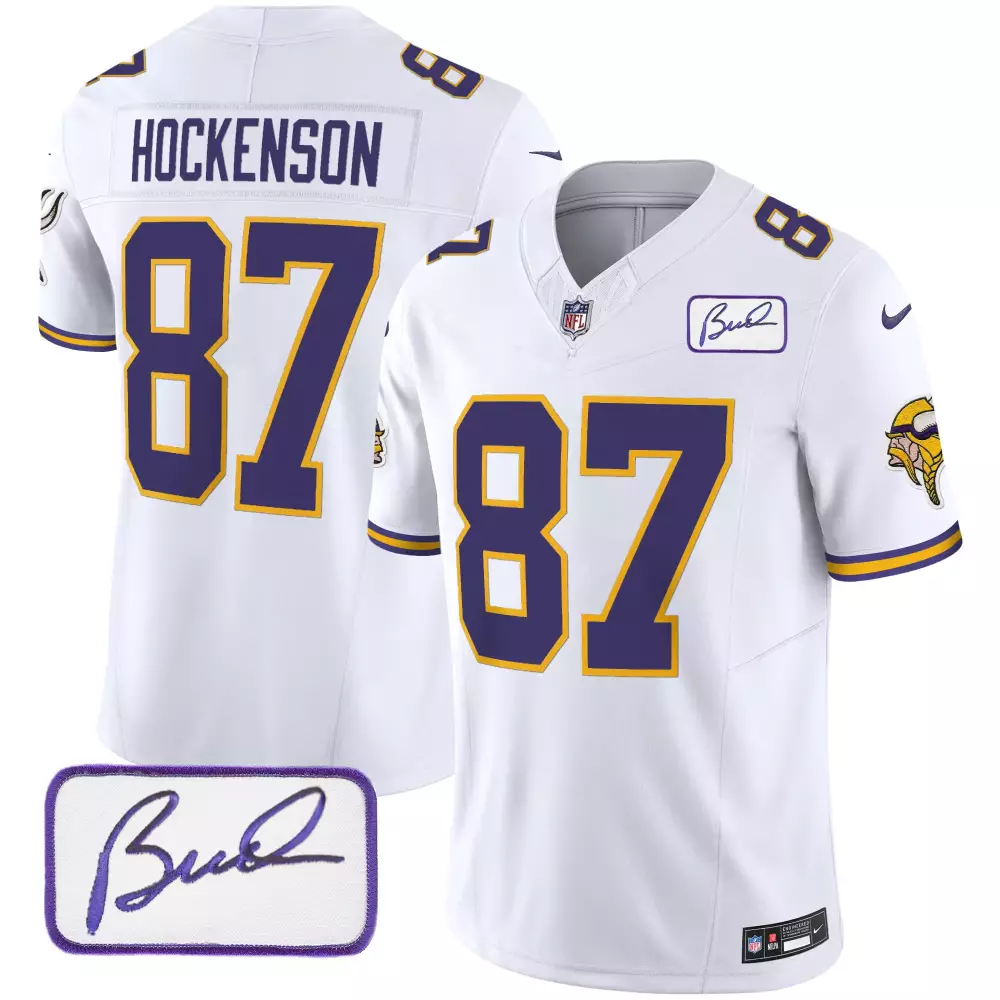 tj hockenson white mens minnesota vikings bud grant patch classic limited jersey v3 all stitched