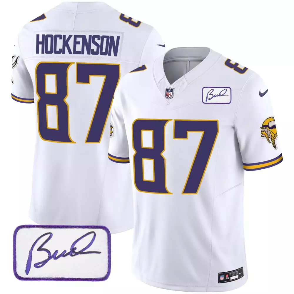 tj hockenson white mens minnesota vikings bud grant patch classic limited jersey v3 all stitched