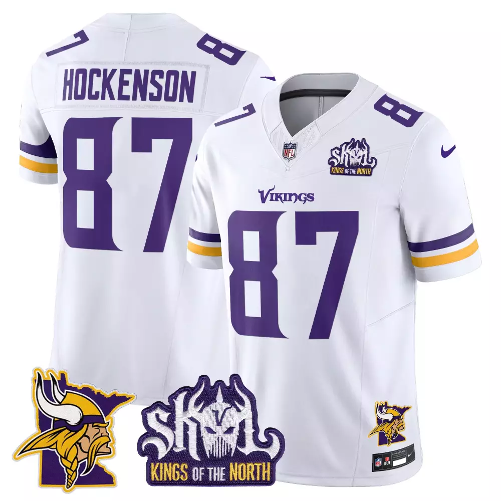 tj hockenson white mens minnesota vikings kings of the north patch vapor limited jersey v2 all stitched