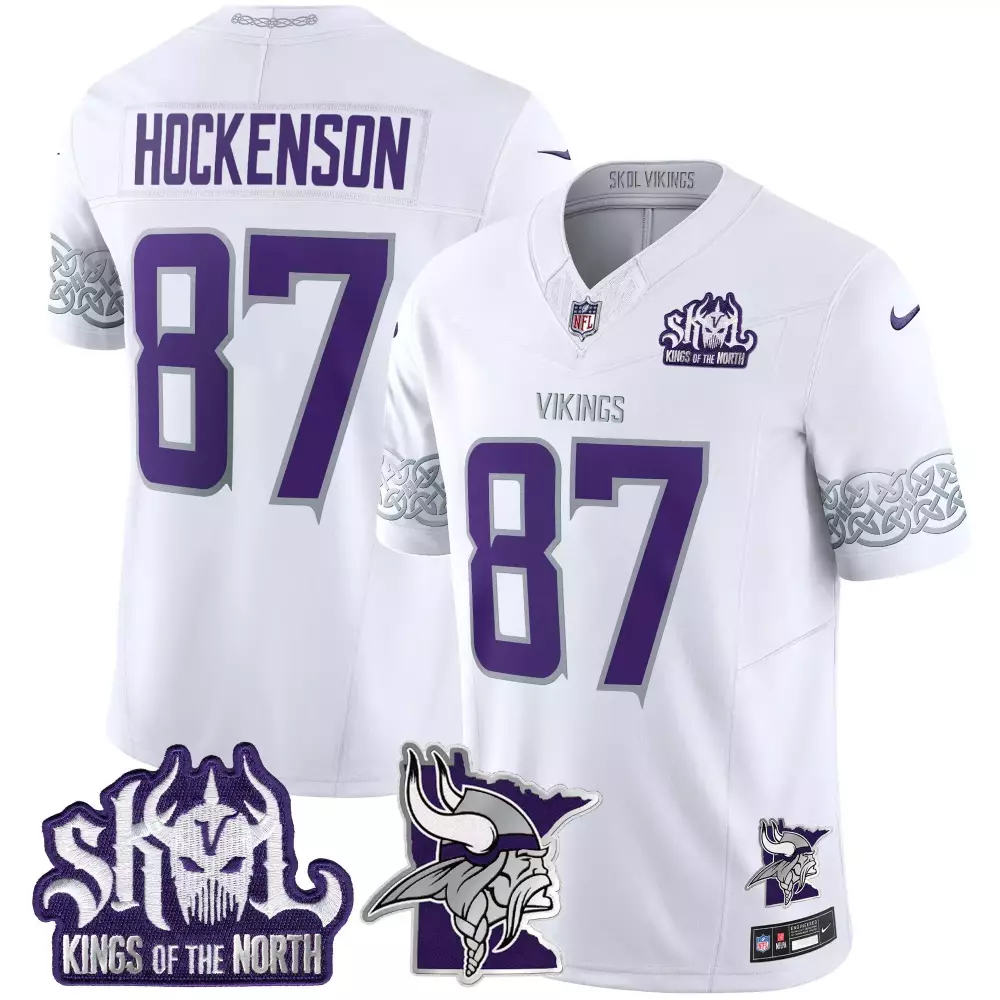tj hockenson white mens vikings 2024 winter warrior skol patch vapor limited jersey v2 all stitched