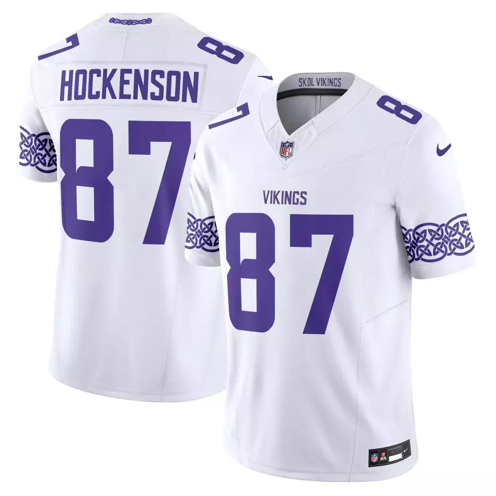 tj hockenson white mens vikings 2024 winter warrior skol patch vapor limited jersey v2 all stitched