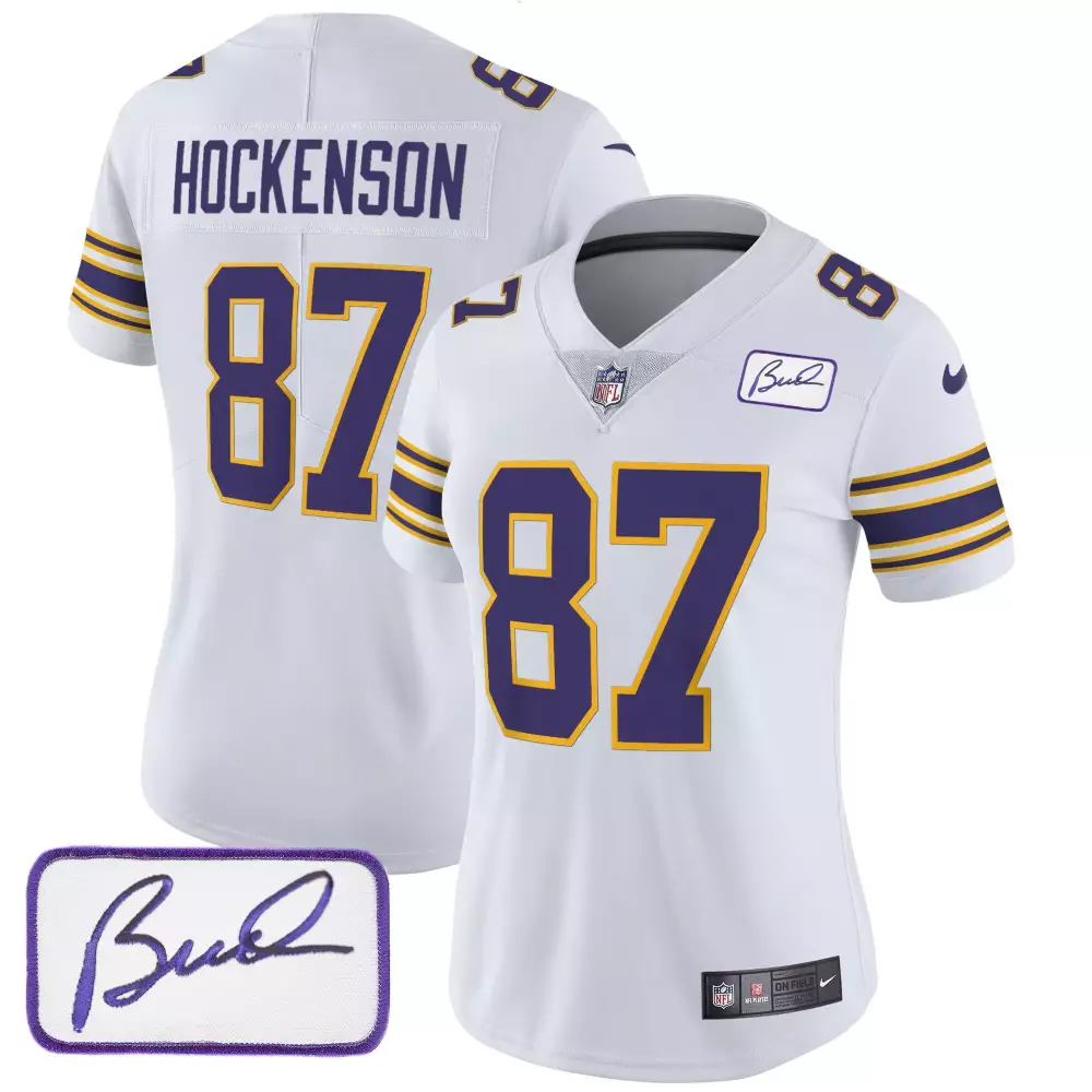 tj hockenson white womens minnesota vikings bud grant patch classic limited jersey all stitched