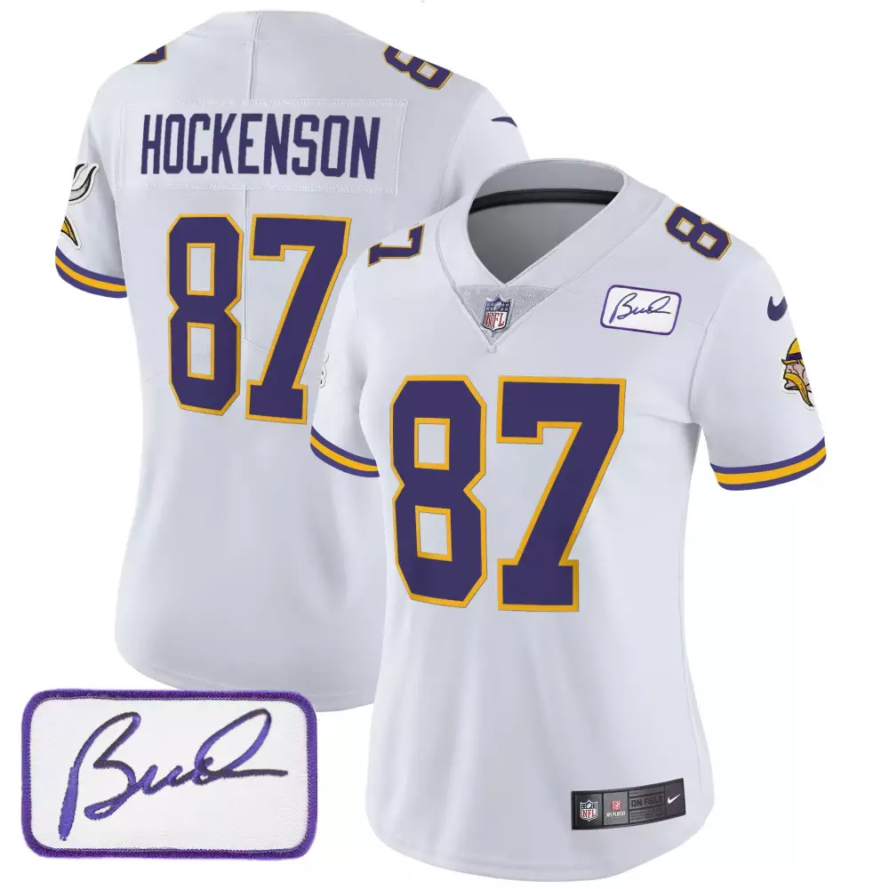 tj hockenson white womens minnesota vikings bud grant patch classic limited jersey all stitched
