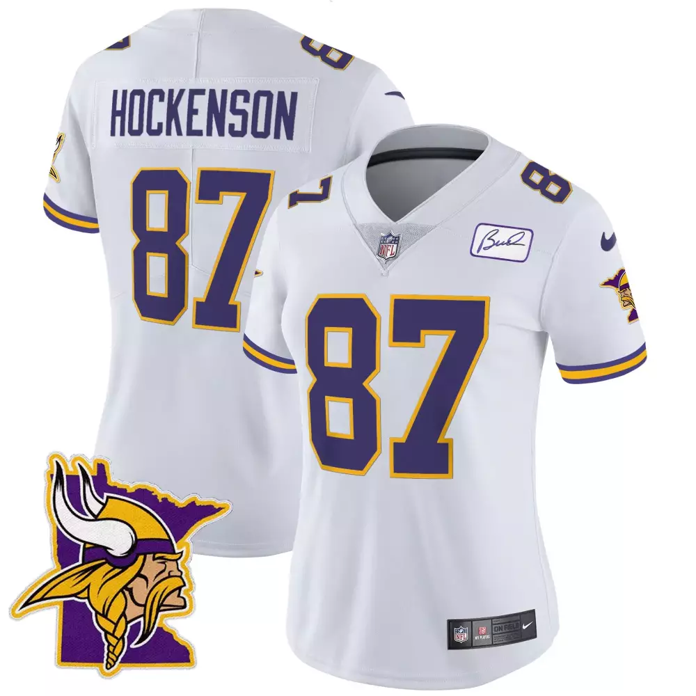 tj hockenson white womens minnesota vikings bud grant patch classic limited jersey all stitched