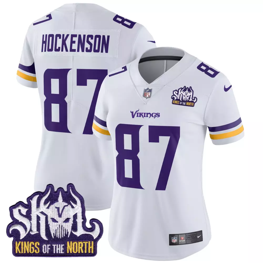 tj hockenson white womens minnesota vikings bud grant patch classic limited jersey all stitched