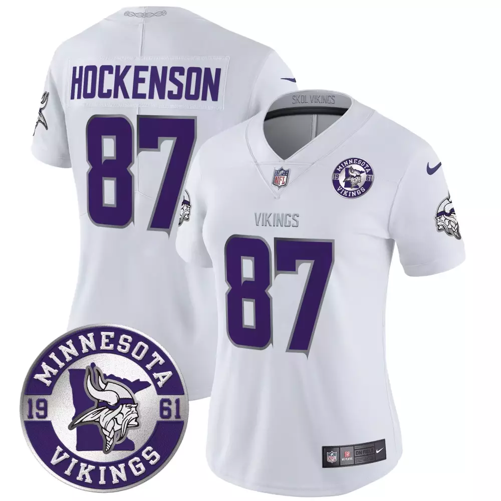 tj hockenson winter warrior womens minnesota vikings 2024 vapor limited jersey v2 est 1961 patch all stitched
