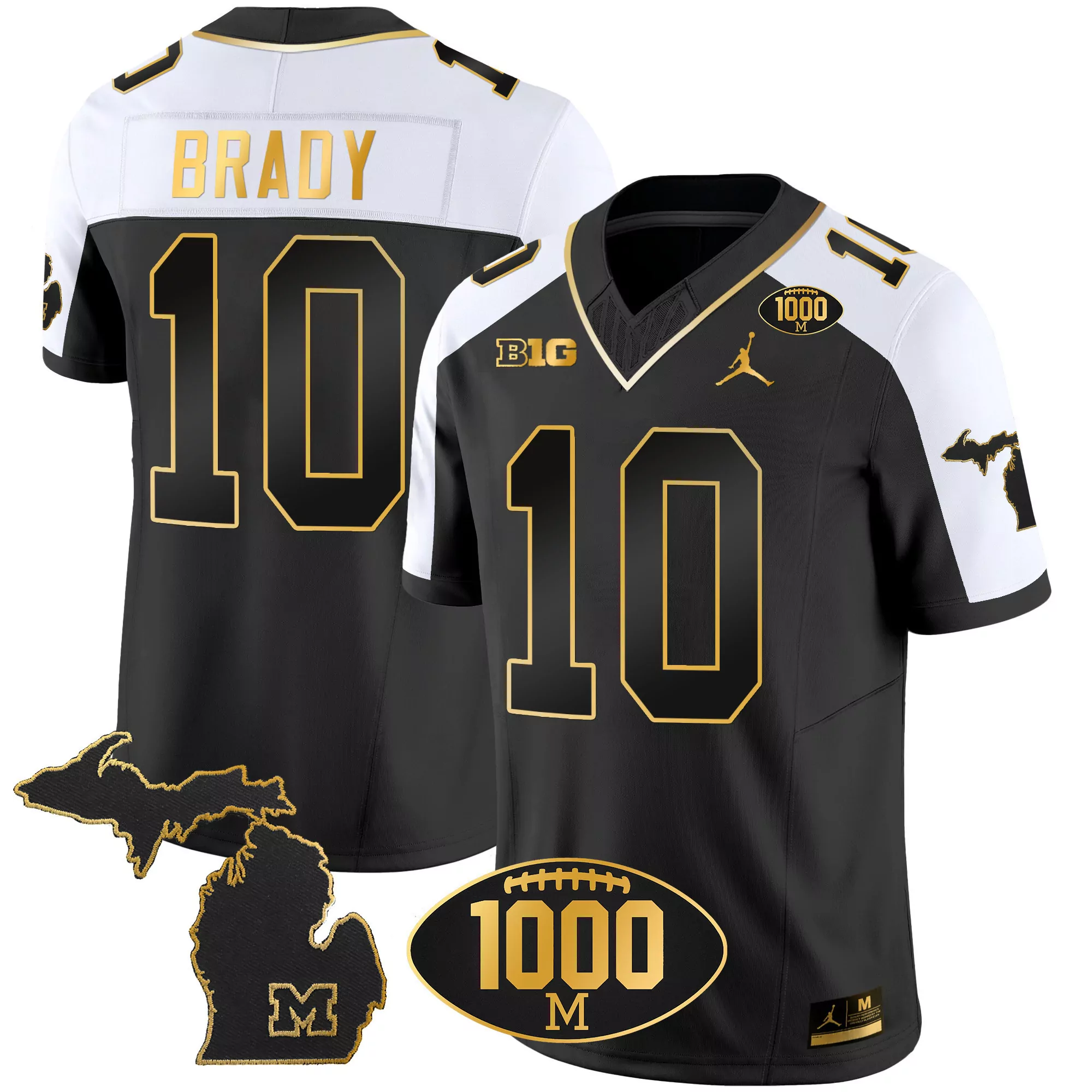 tom brady alternate mens michigan wolverines 1000 wins patch gold jersey v2 all stitched