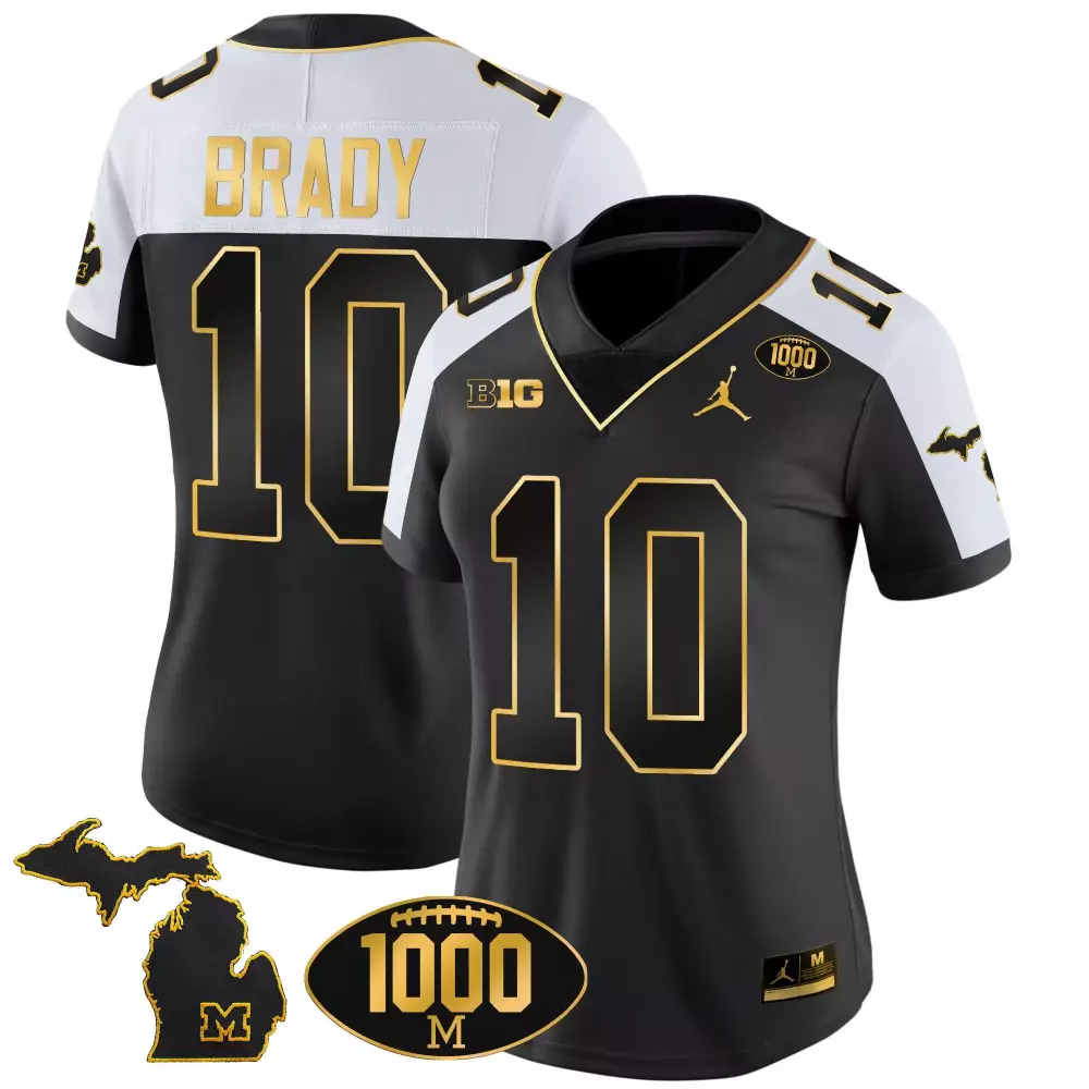 tom brady alternate womens michigan wolverines 1000 wins patch gold jersey v2 all stitched