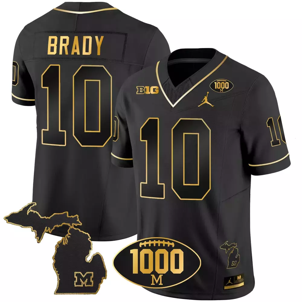 tom brady black gold mens michigan wolverines 1000 wins patch gold jersey all stitched
