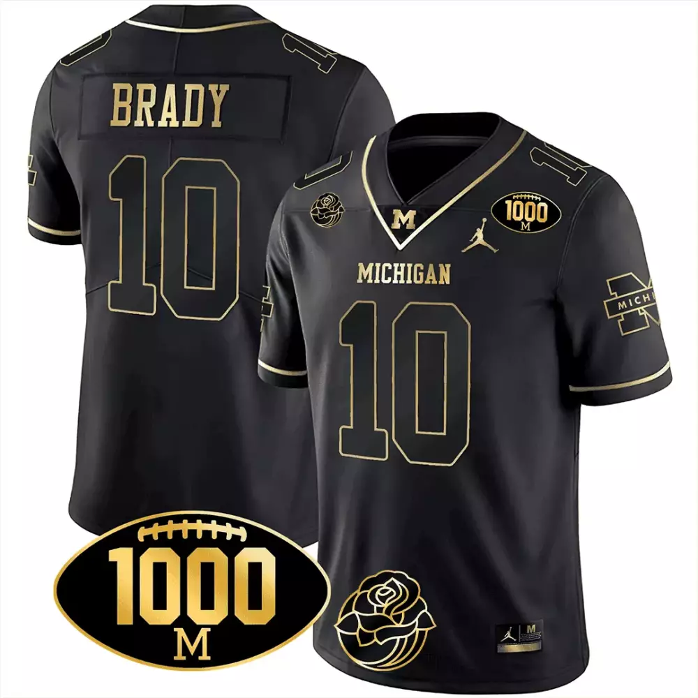 tom brady black gold mens michigan wolverines 2024 vapor limited gold jersey all stitched