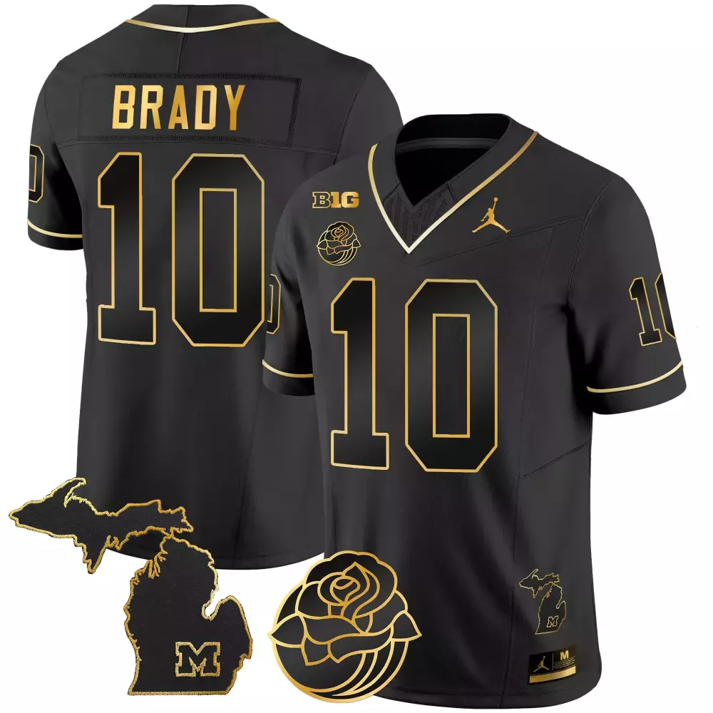 tom brady black gold mens michigan wolverines 2024 vapor limited gold jersey all stitched