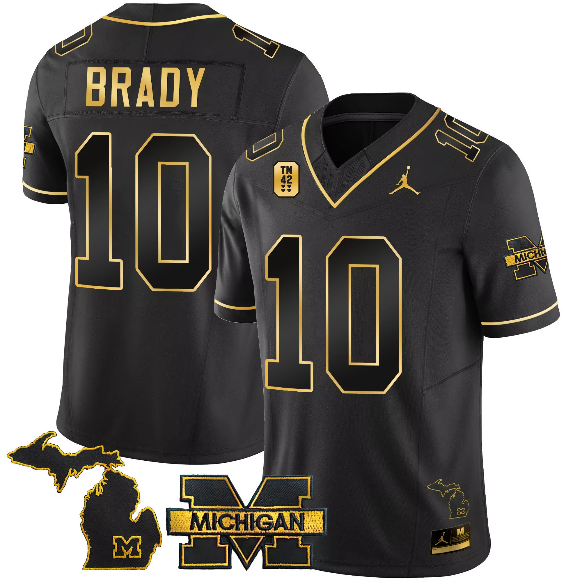 tom brady black gold mens michigan wolverines tm42 patch vapor gold jersey all stitched