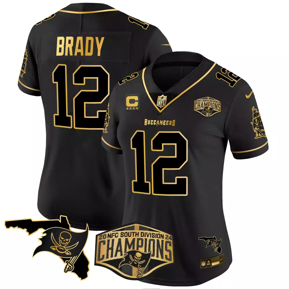 tom brady black gold womens tampa bay buccaneers 2024 nfc south division champions patch gold vapor limited jersey all s