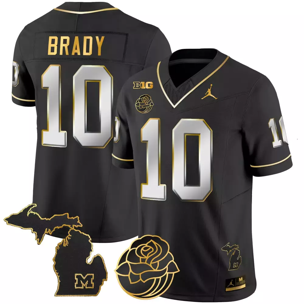 tom brady black limited mens michigan wolverines rose bowl patch gold vapor jersey all stitched