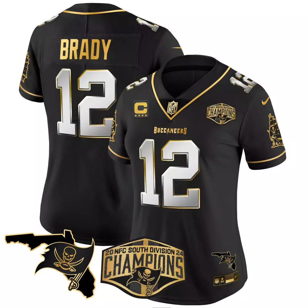 tom brady black limited womens tampa bay buccaneers 2023 nfc south champions patch gold vapor jersey all stitched