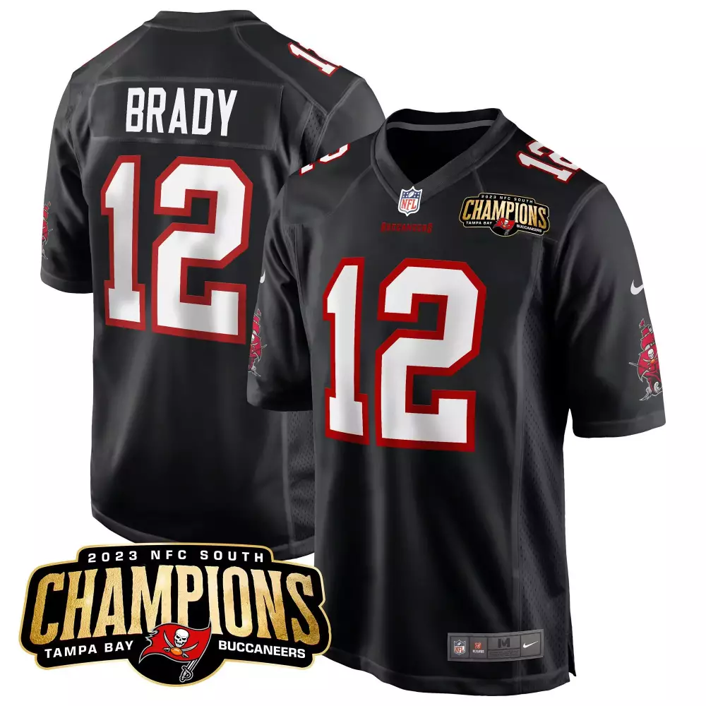 tom brady black mens tampa bay buccaneers 2023 nfc south champions patch game jersey all stitched