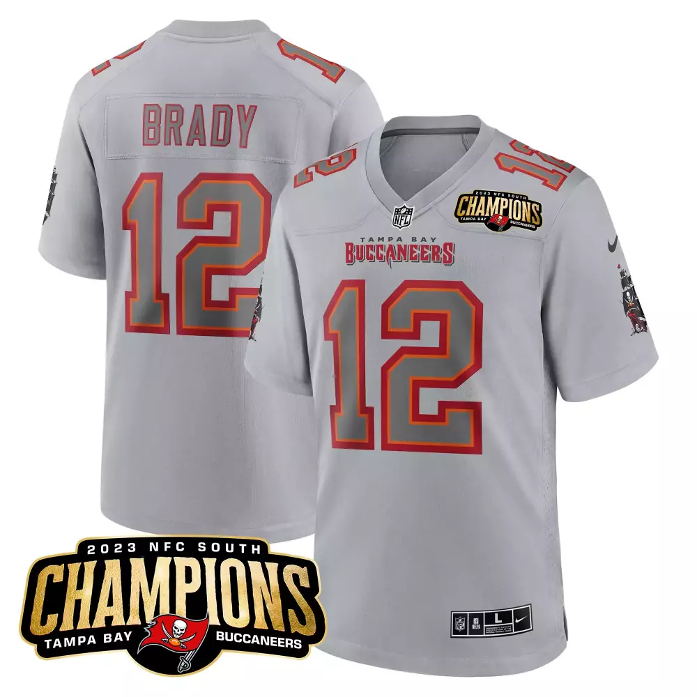 tom brady gray mens tampa bay buccaneers 2023 nfc south champions patch game jersey all stitched