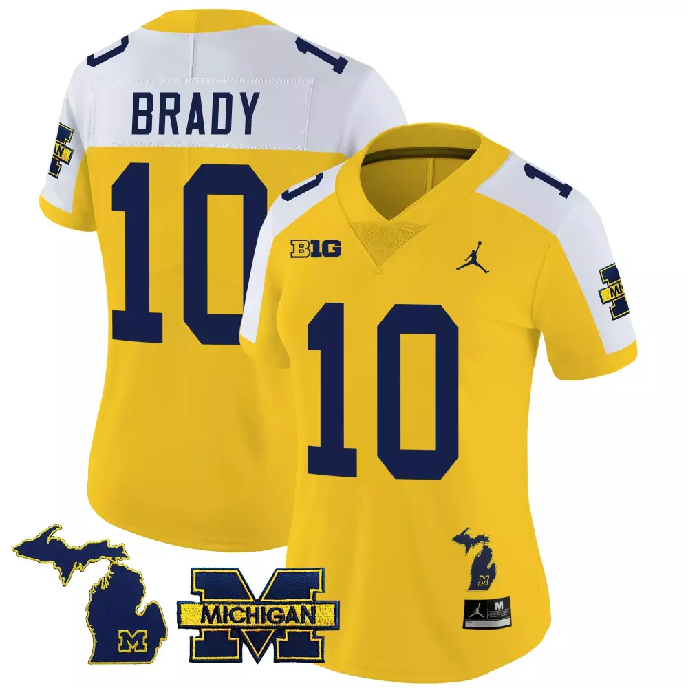 Tom Brady Maize Alternate Women's Michigan Wolverines 2023 Special Jersey V3 | All Stitched | Game Day Outfit | For Men, Women & Youth