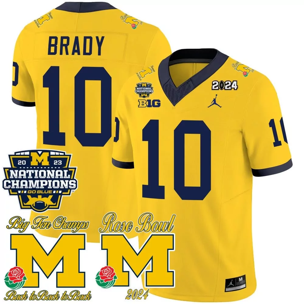 tom brady maize mens michigan wolverines 2023 national champions rose bowl patch vapor jersey all stitched