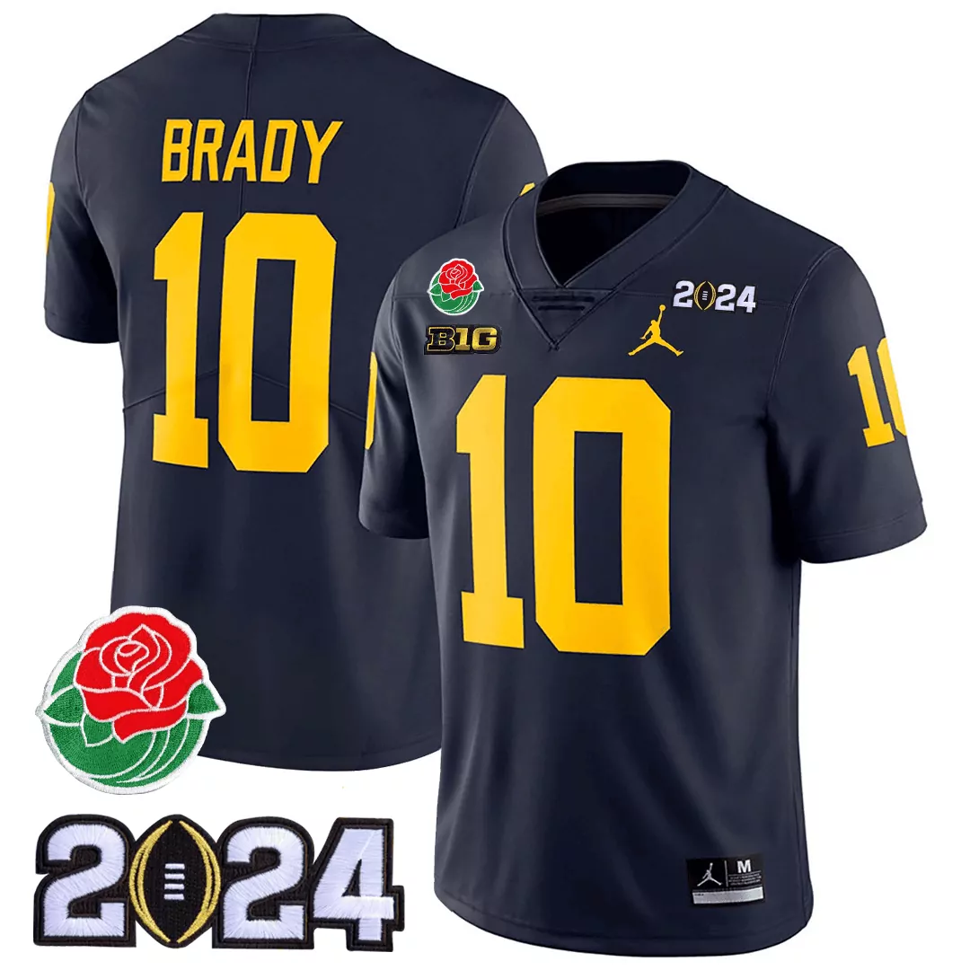 tom brady navy mens michigan wolverines rose bowl 2024 cfp patch vapor jersey all stitched