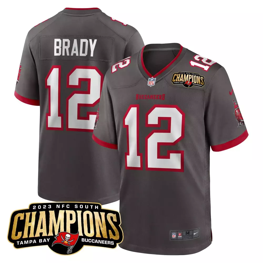 tom brady pewter mens tampa bay buccaneers 2023 nfc south champions patch game jersey all stitched