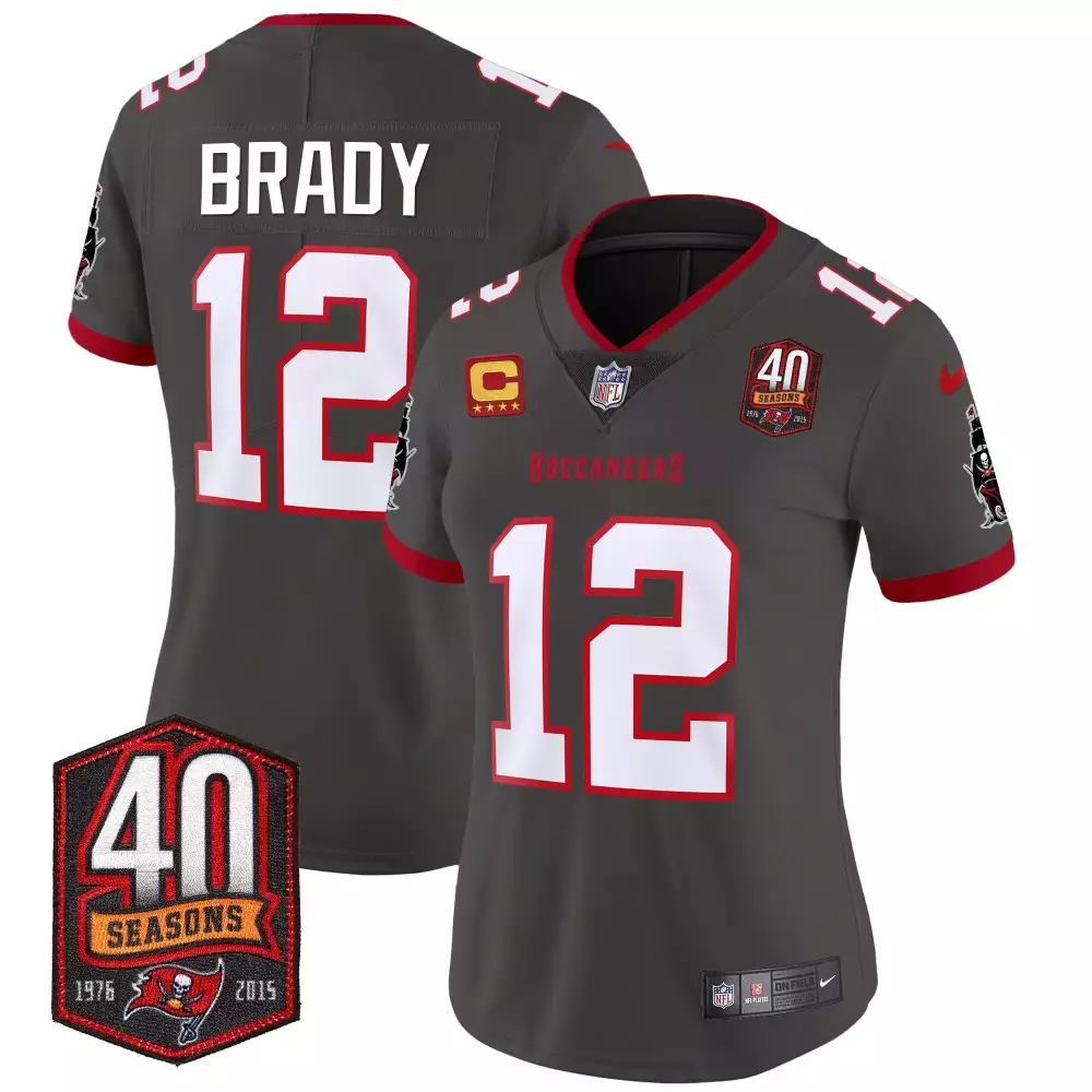 tom brady pewter womens tampa bay buccaneers 40th season patch vapor limited jersey all stitched