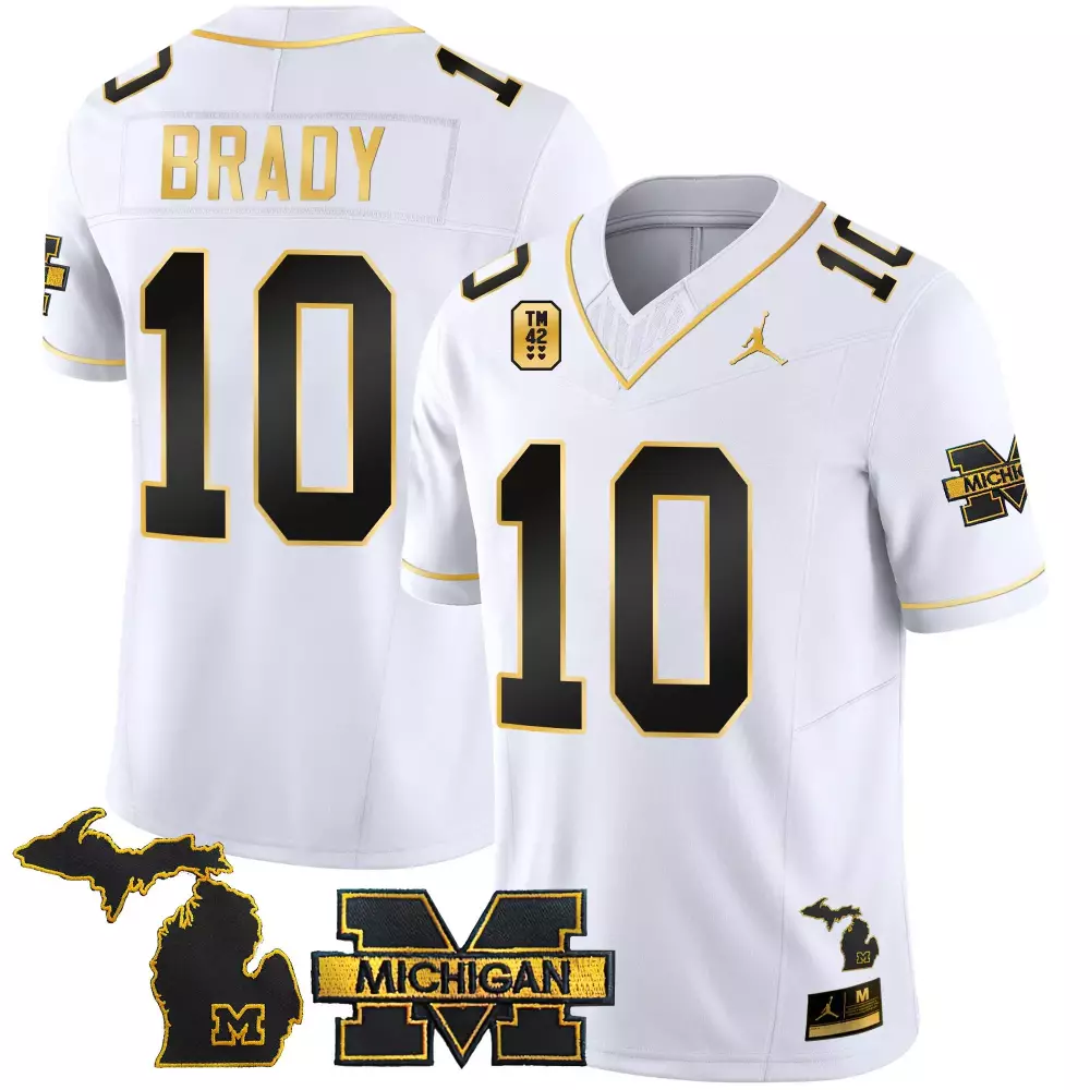 tom brady white gold mens michigan wolverines michigan 1000 wins rose bowl patch gold jersey all stitched