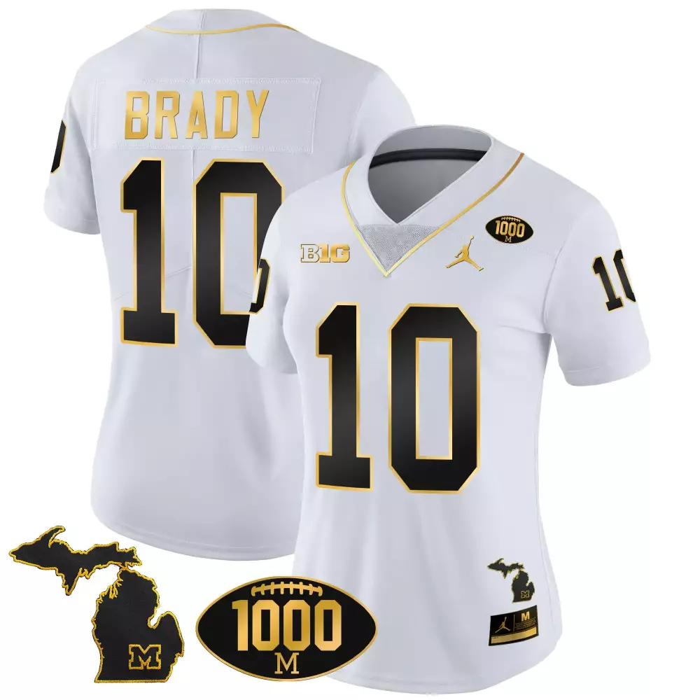 tom brady white gold mens michigan wolverines michigan 1000 wins rose bowl patch gold jersey all stitched