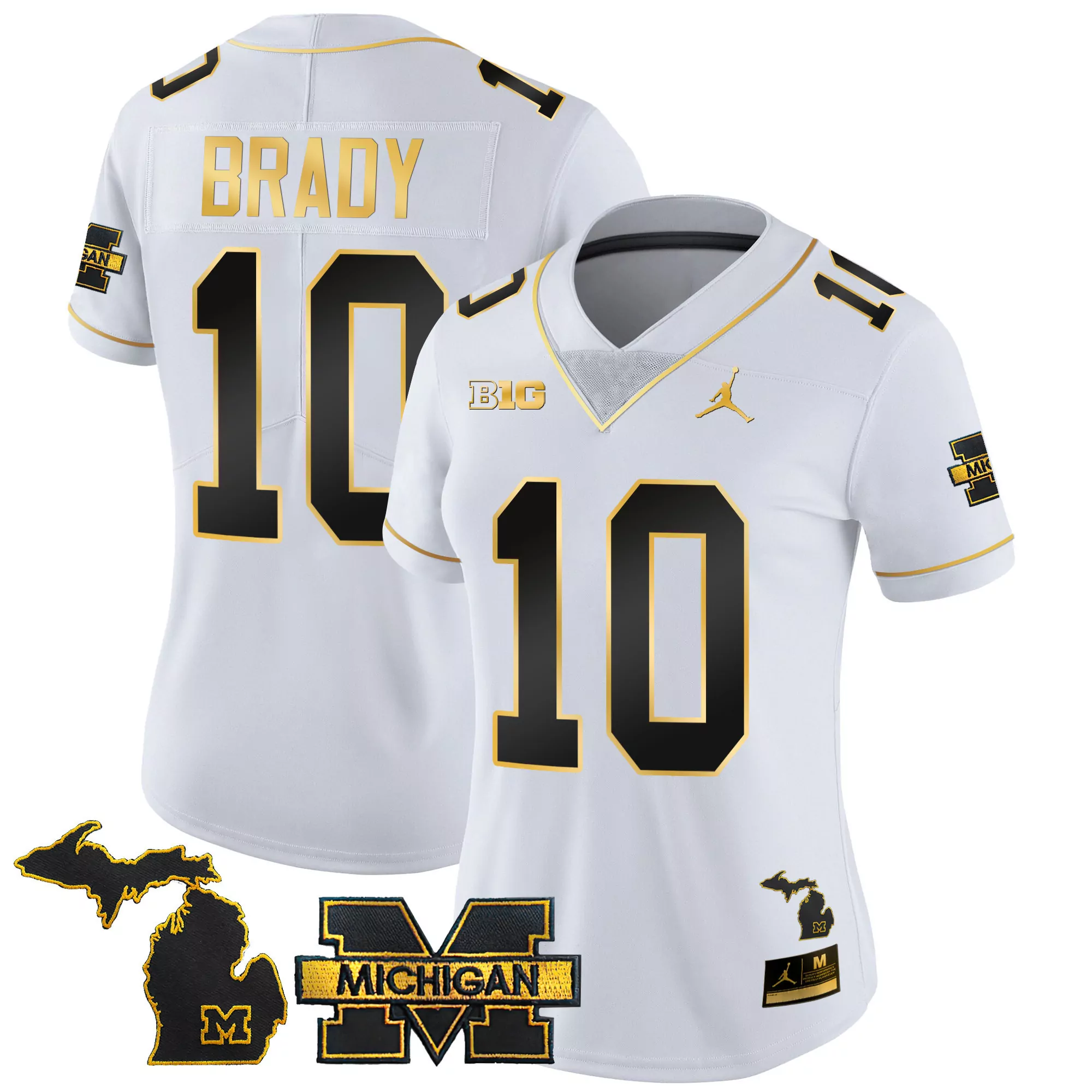 tom brady white gold womens michigan wolverines 2024 vapor limited gold jersey all stitched