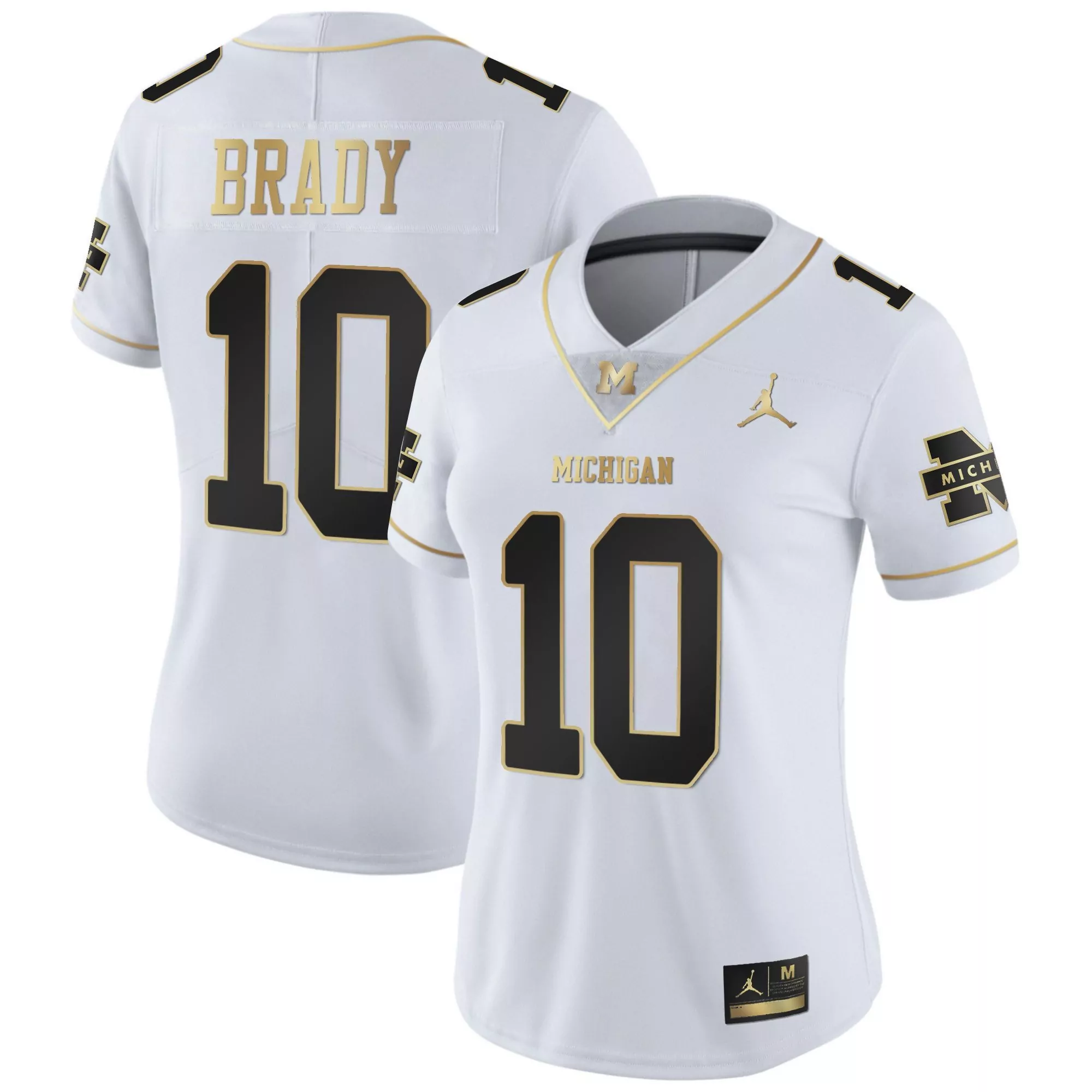 tom brady white gold womens michigan wolverines 2024 vapor limited gold jersey all stitched