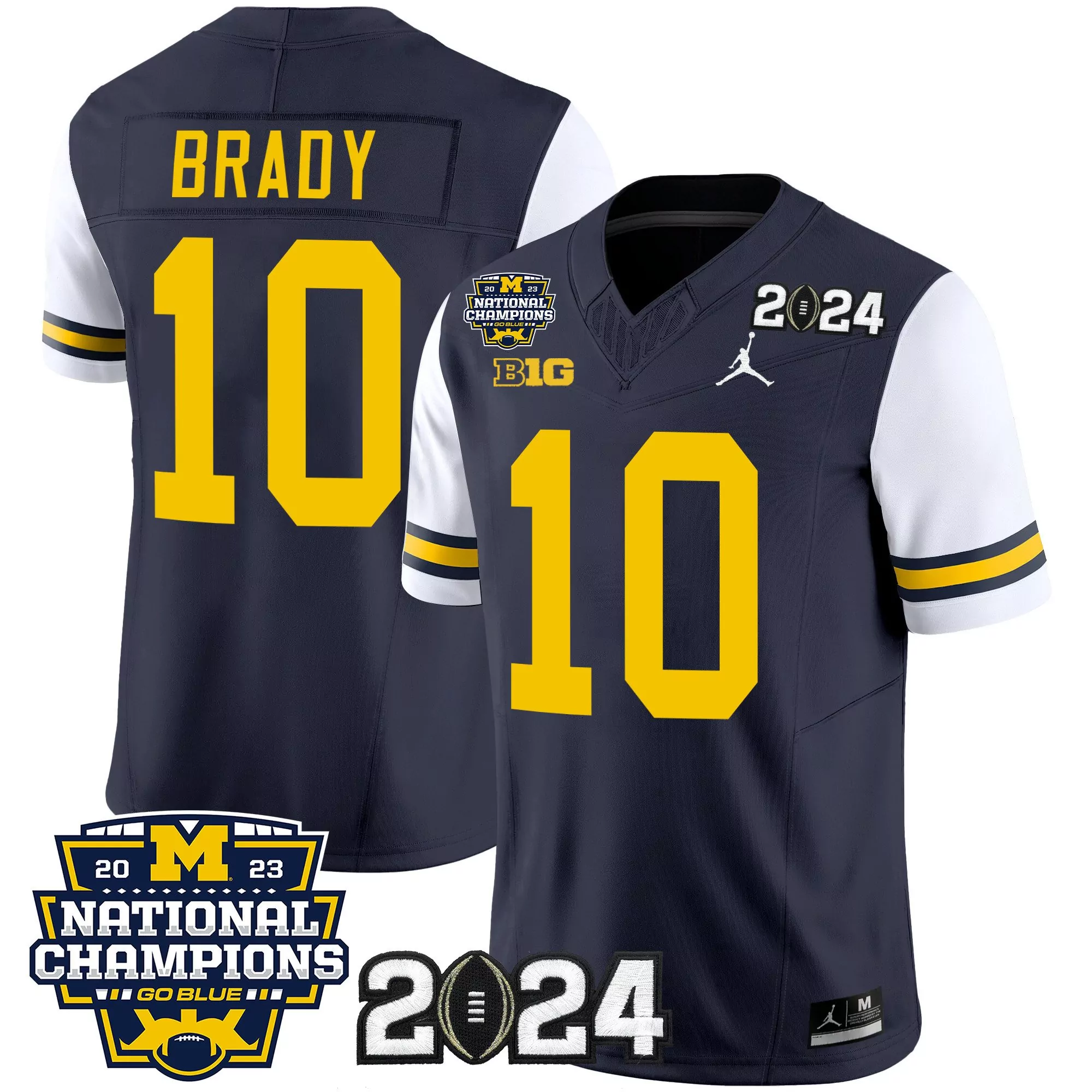 tom brady white sleeves mens michigan wolverines 2023 national champions patch vapor jersey all stitched