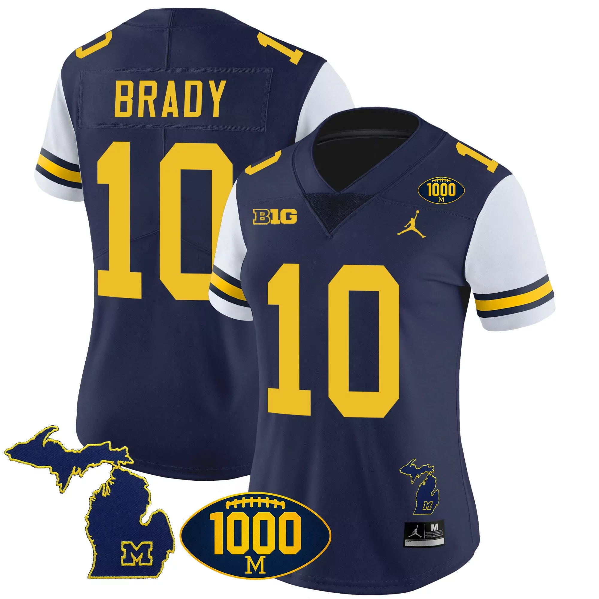 tom brady white sleeves womens michigan wolverines 1000 wins patch vapor jersey v3 all stitched