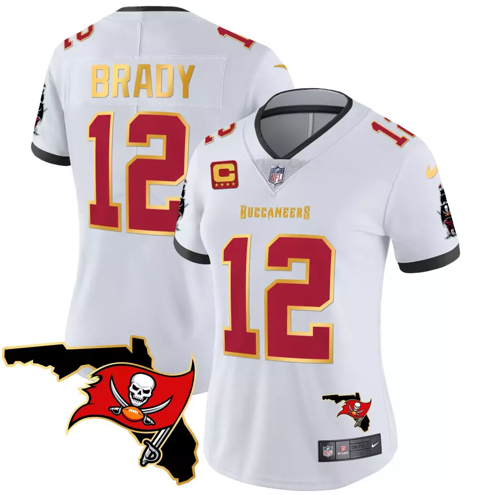 tom brady white womens tampa bay buccaneers florida patch gold trim vapor jersey all stitched