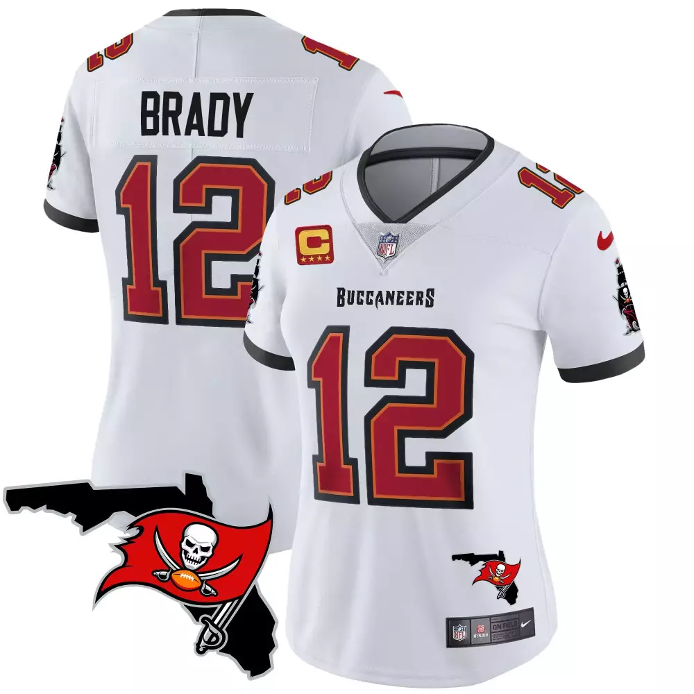 tom brady white womens tampa bay buccaneers florida patch gold trim vapor jersey all stitched