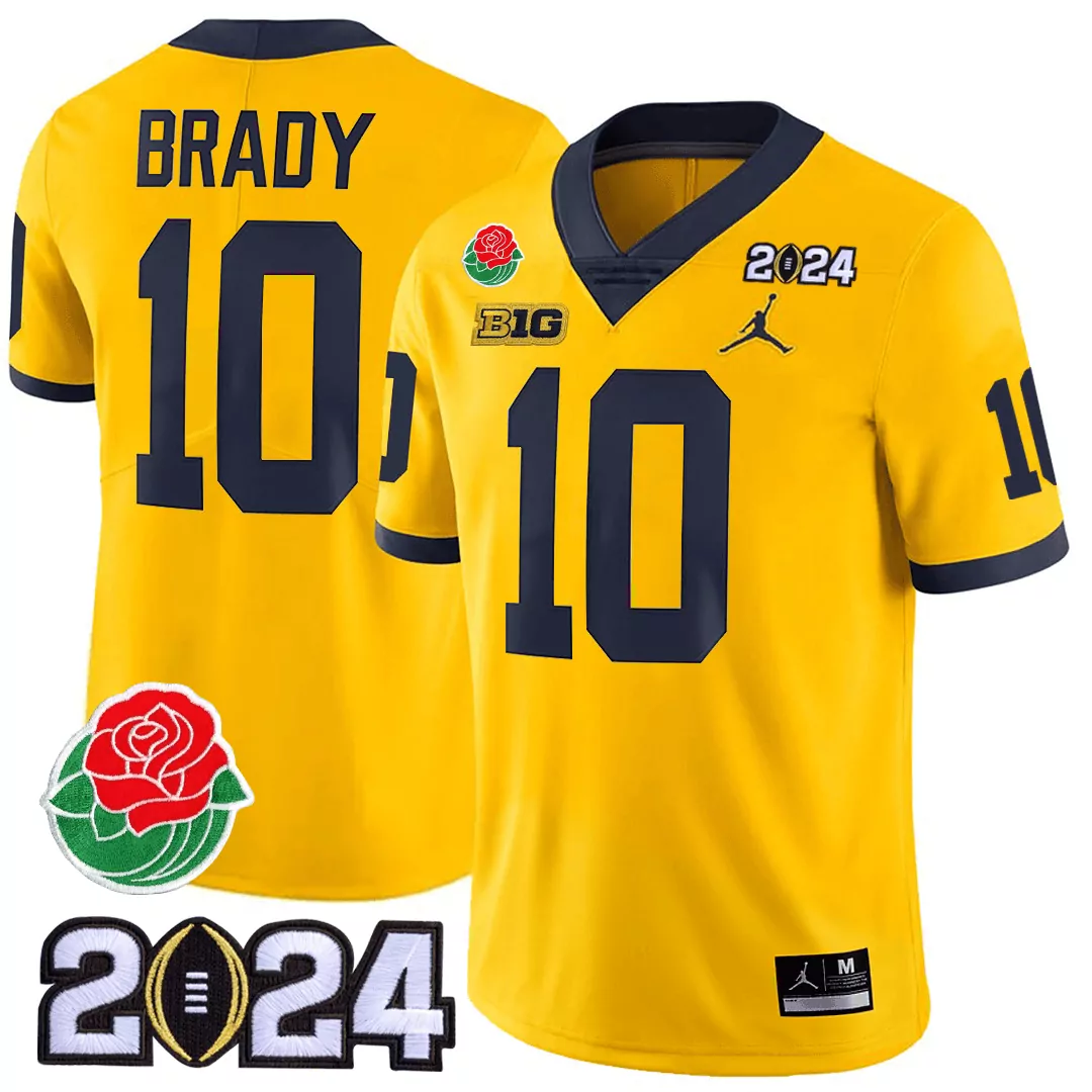 tom brady yellow mens michigan wolverines rose bowl 2024 cfp patch vapor jersey all stitched