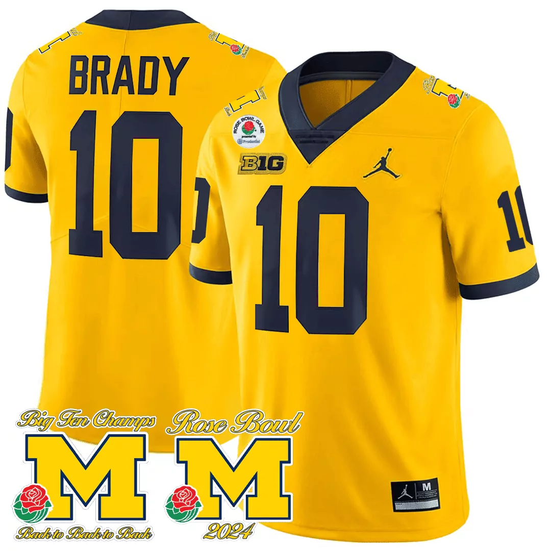 tom brady yellow mens michigan wolverines rose bowl 2024 cfp patch vapor jersey all stitched