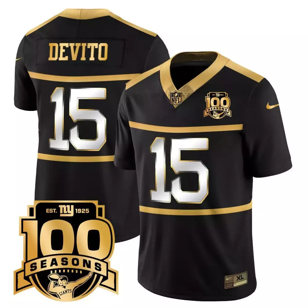 Tommy Devito New York Giants 100th Season Commemorative Jersey | Black Gold Vapor | Limited Edition Fan Gear | For Men, Women & Youth
