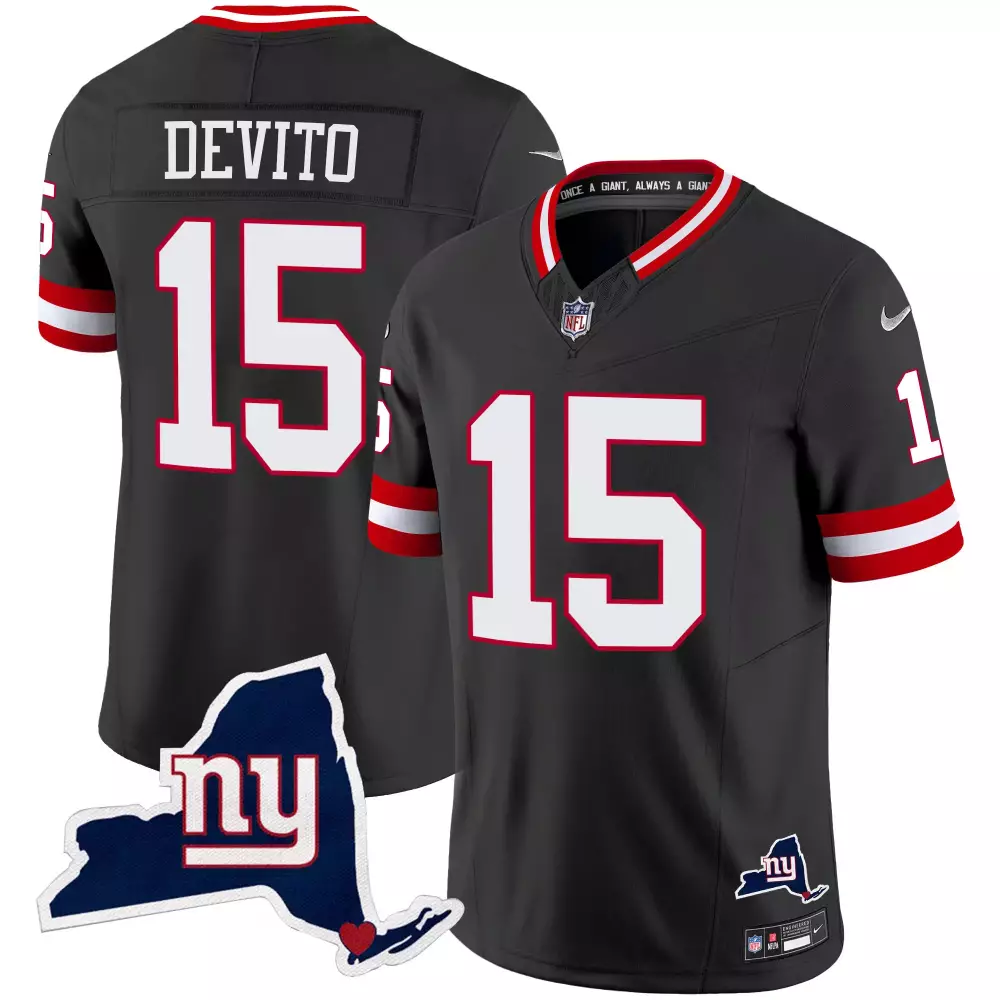 Tommy Devito Black Men's New York Giants State Map Patch Limited Jersey | All Stitched Fan Gear | For Men, Women & Youth