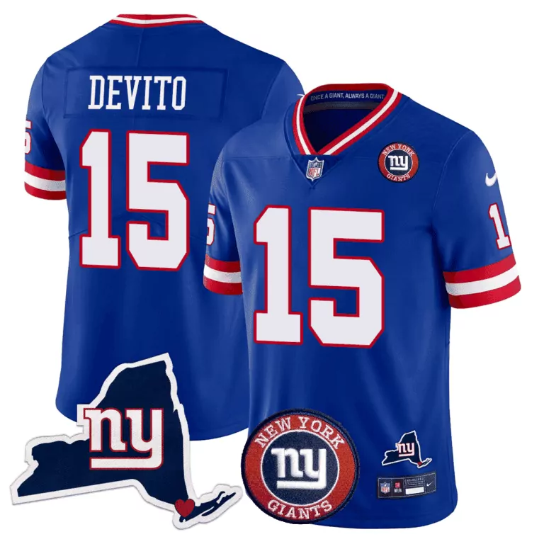 Tommy Devito New York Giants State Logo Patch Limited Jersey | Royal | Stitched | Fan Gear | For Men, Women & Youth